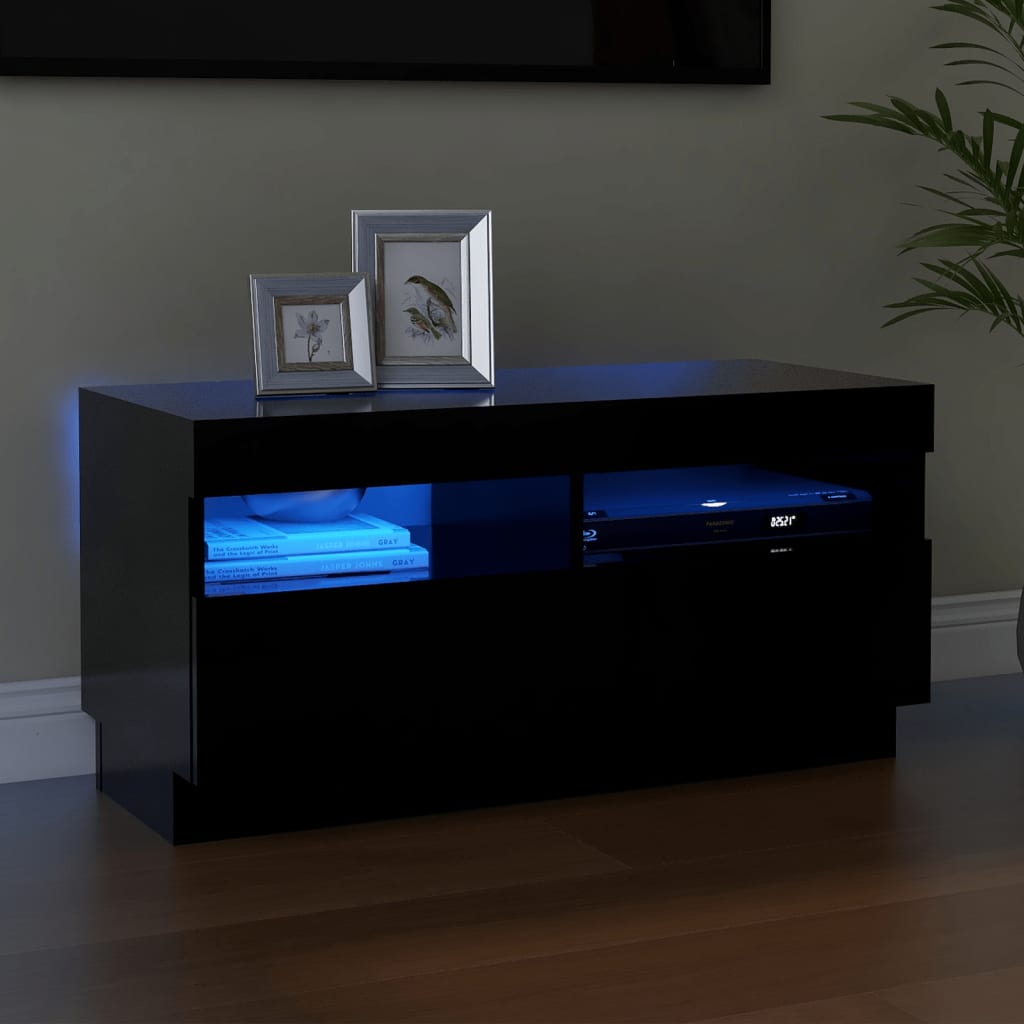 vidaXL ТВ шкаф с LED осветление, черен, 80x35x40 см
