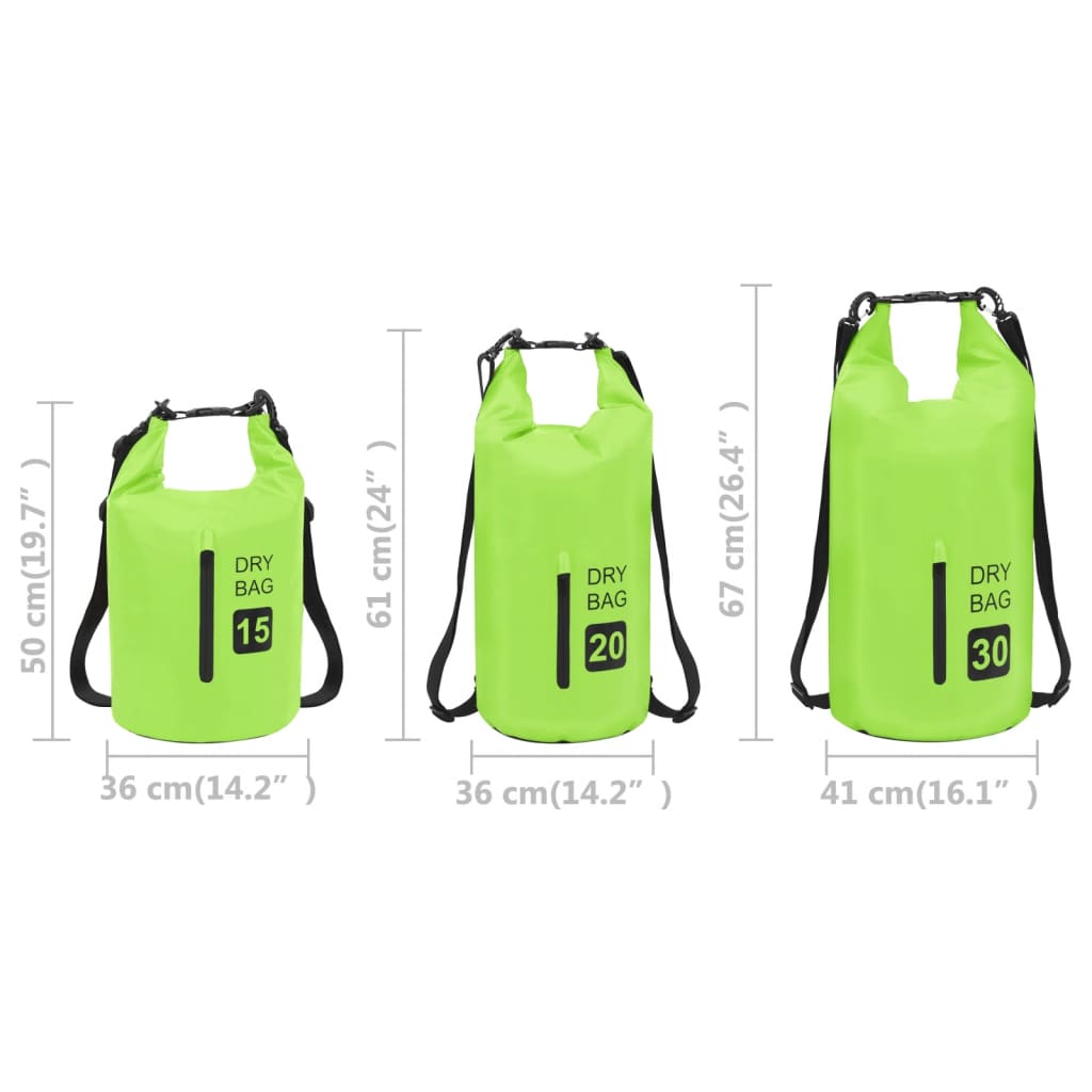 vidaXL Суха торба с цип, зелена, 15 л, PVC