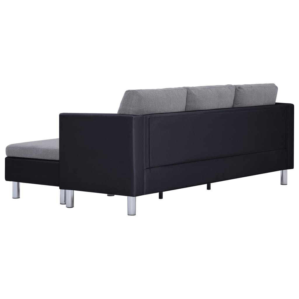 vidaXL 3-местен диван с възглавници, черен, изкуствена кожа