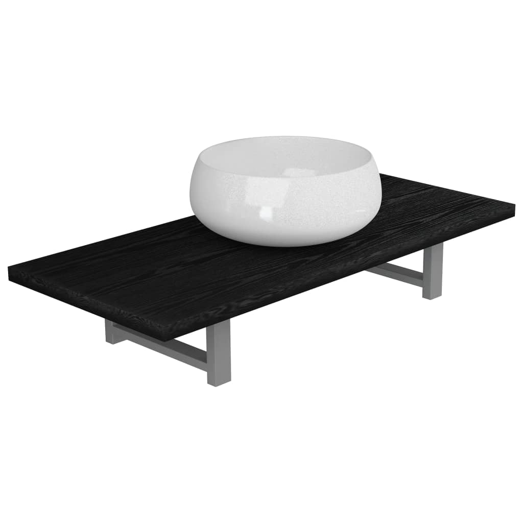 vidaXL Комплект мебели за баня от две части, керамика, черен