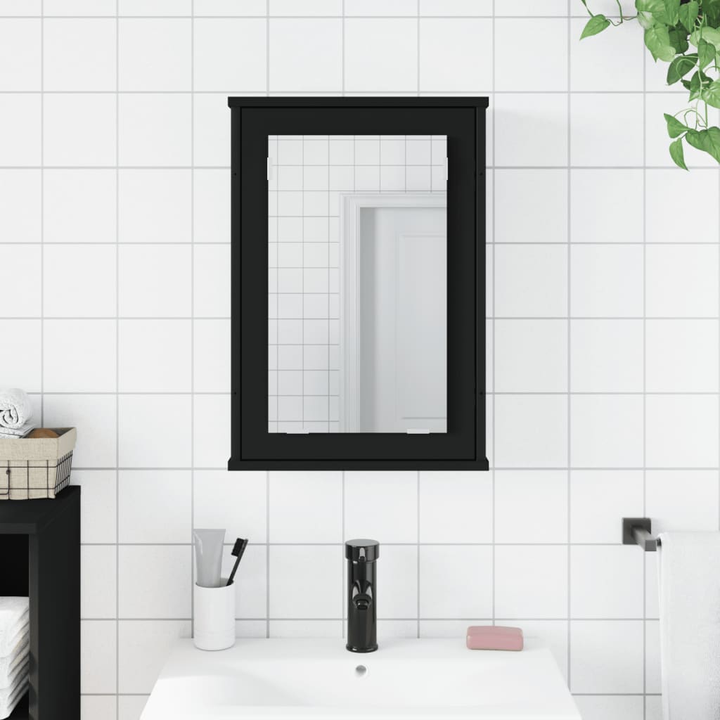 vidaXL Шкаф за баня с огледало, черен, 42x12x60 см, инженерно дърво