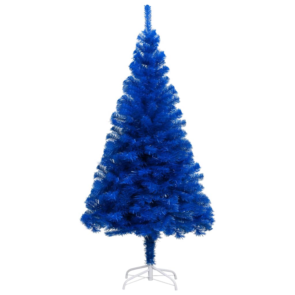vidaXL Изкуствена осветена коледна елха с топки синя 240 см PVC