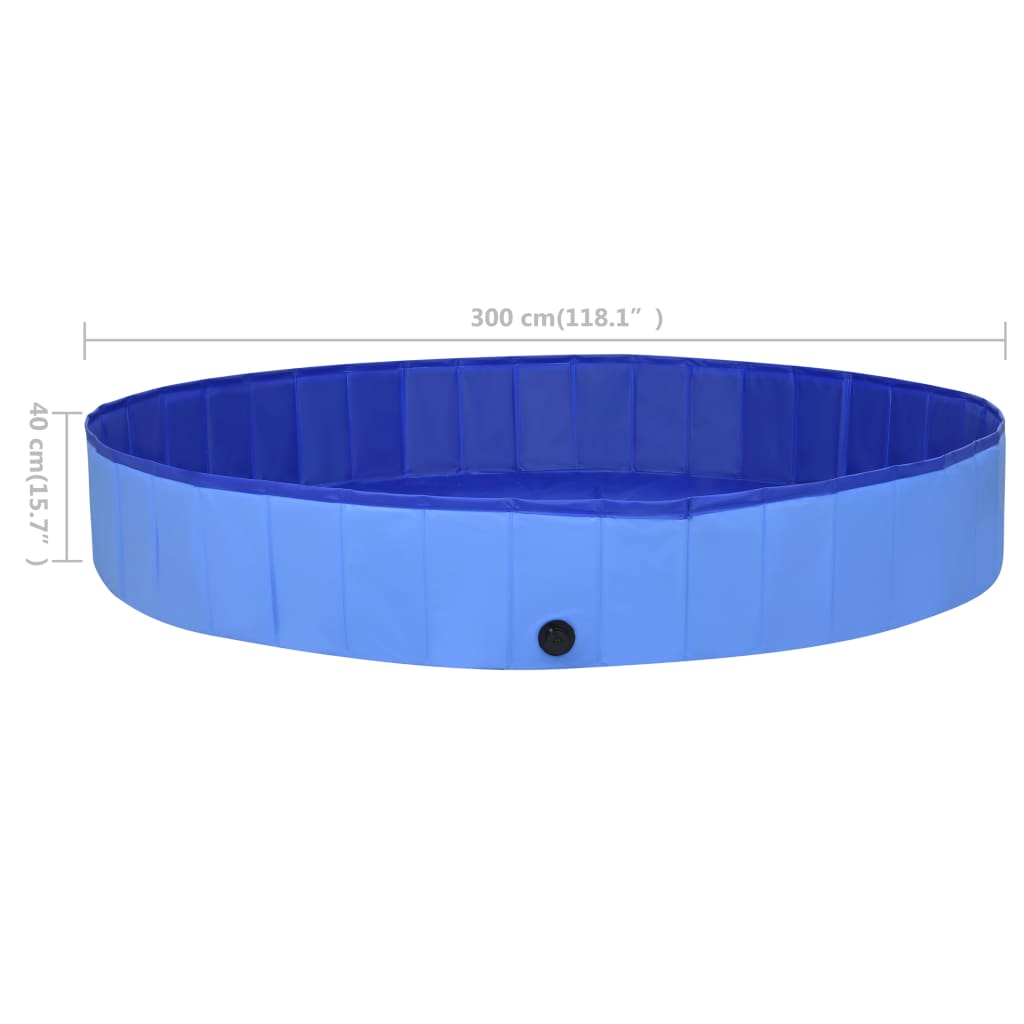 vidaXL Сгъваем басейн за кучета, син, 300x40 см, PVC