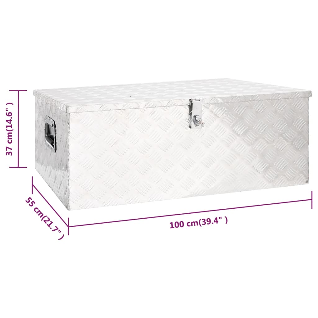 vidaXL Кутия за съхранение, сребриста, 100x55x37 см, алуминий