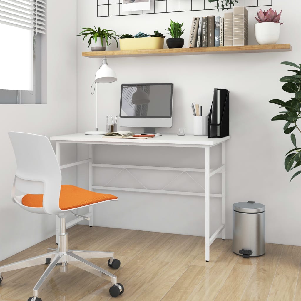 vidaXL Компютърно бюро, бяло, 105x55x72 см, МДФ и метал