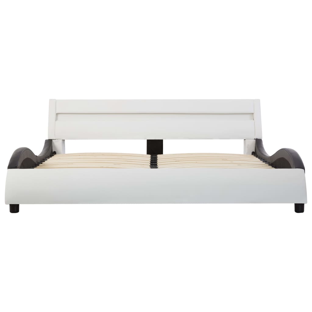 vidaXL Рамка за легло с LED, бяло и черно, изкуствена кожа, 160x200 cм