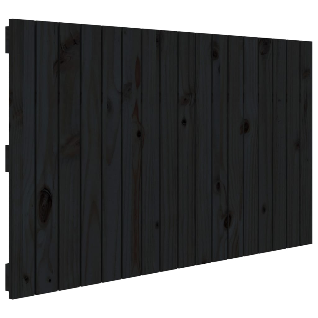 vidaXL Стенна табла за спалня, черна, 108x3x60 см, борово дърво масив