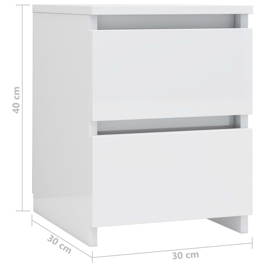 vidaXL Нощни шкафчета, 2 бр, бял силен гланц, 30x30x40 см, ПДЧ
