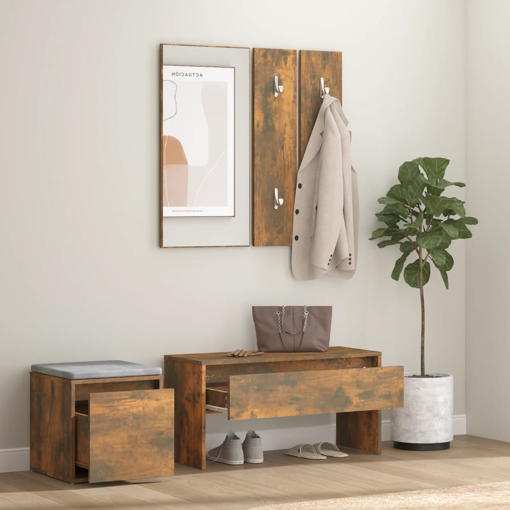 vidaXL Комплект мебели за антре, опушен дъб, инженерно дърво