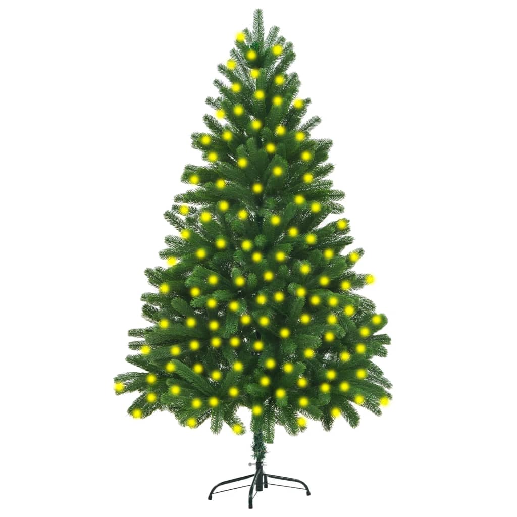 vidaXL Изкуствена предварително осветена коледна елха, 210 см, зелена