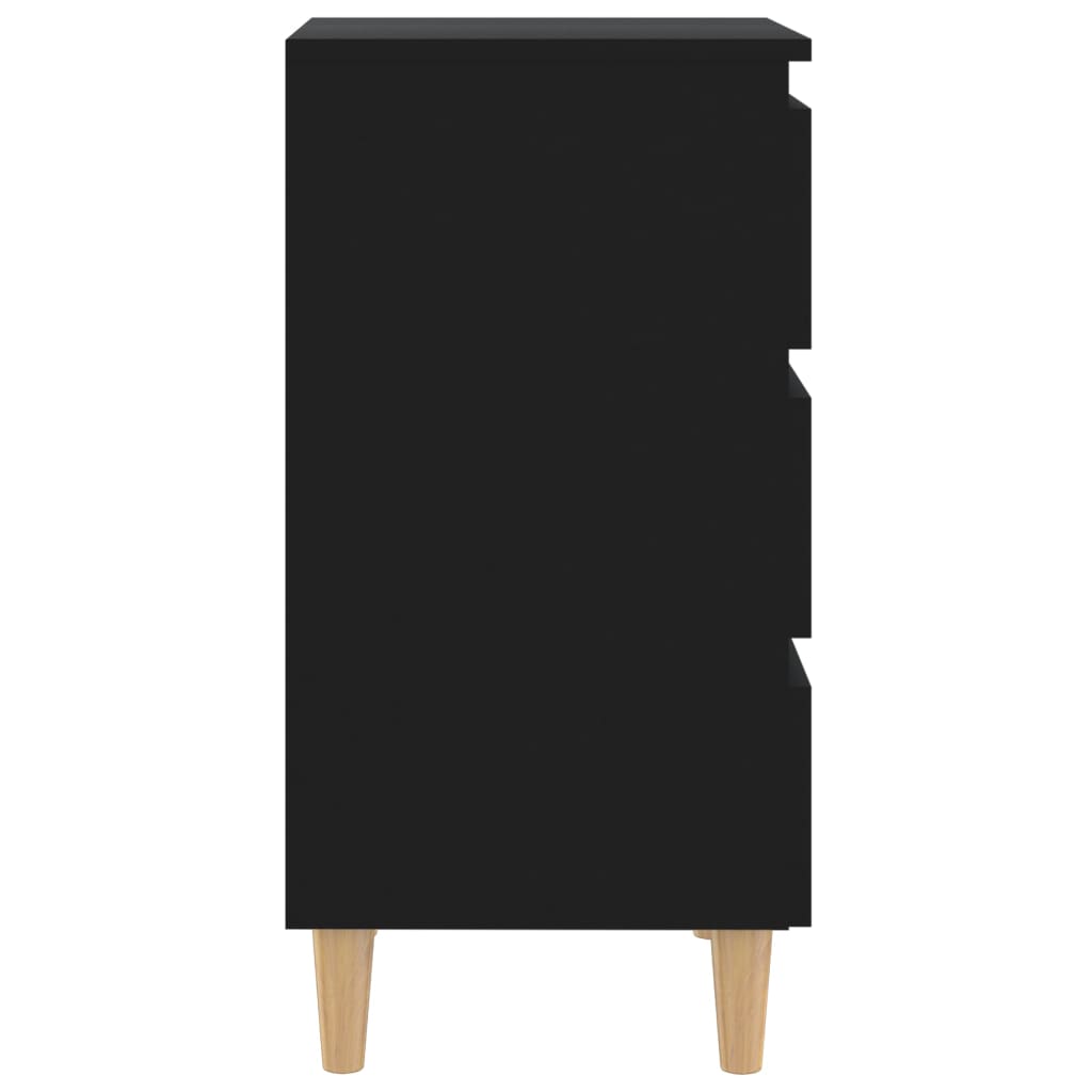 vidaXL Нощнo шкафче с крака от дърво масив, черно, 40x35x69 см