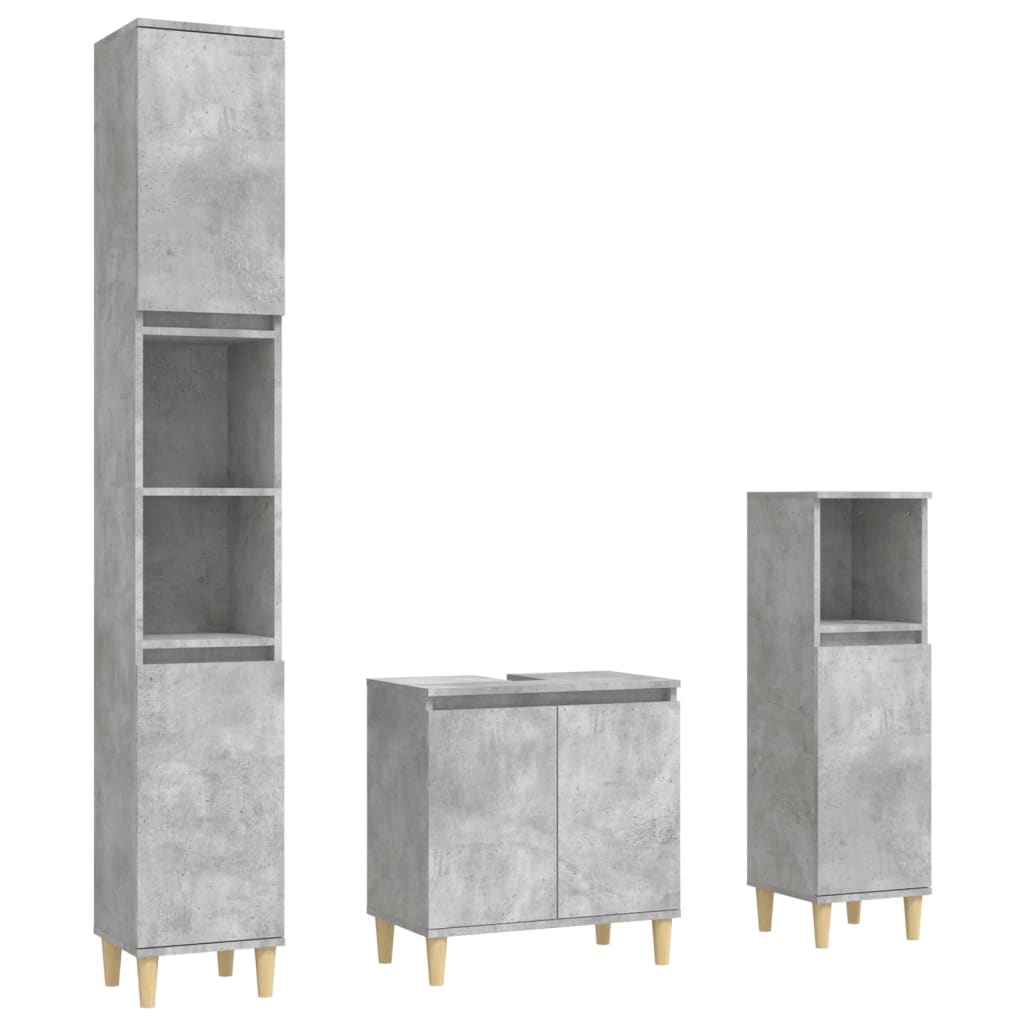 vidaXL Комплект мебели за баня от 3 части бетонно сив инженерно дърво