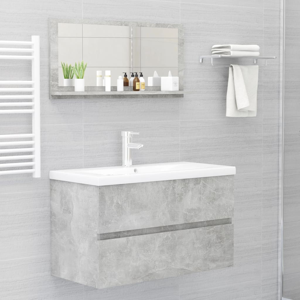 vidaXL Огледало за баня, бетонно сиво, 80x10,5x37 см, ПДЧ