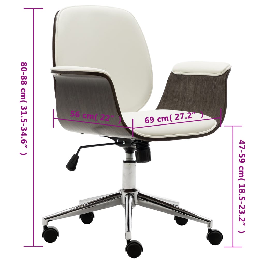 vidaXL Офис стол, бял, извито дърво и изкуствена кожа