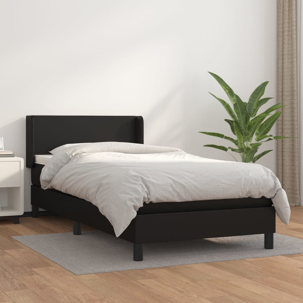 vidaXL Боксспринг легло с матрак, черно, 80x200 см, изкуствена кожа