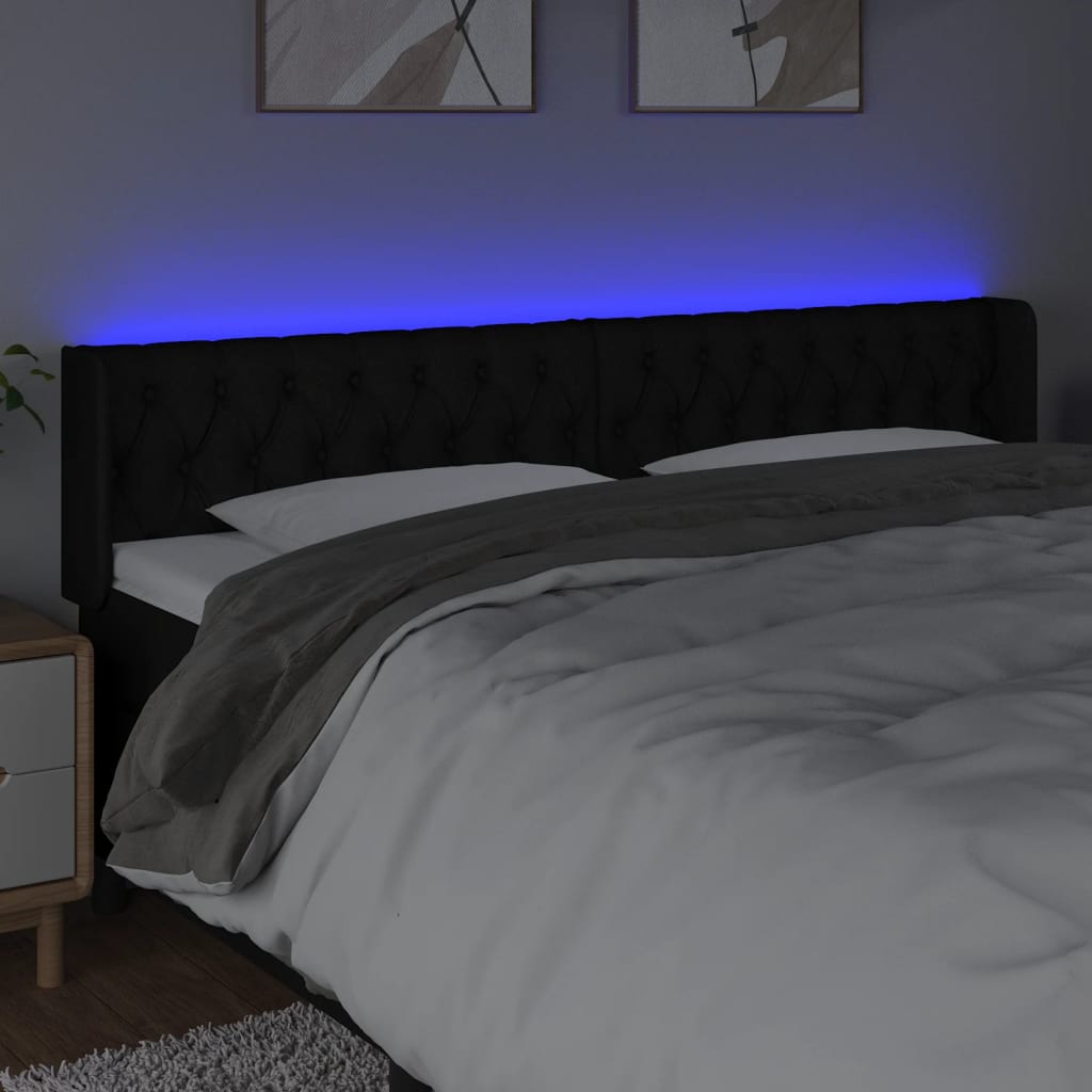 vidaXL LED горна табла за легло, черна, 183x16x78/88 см, плат