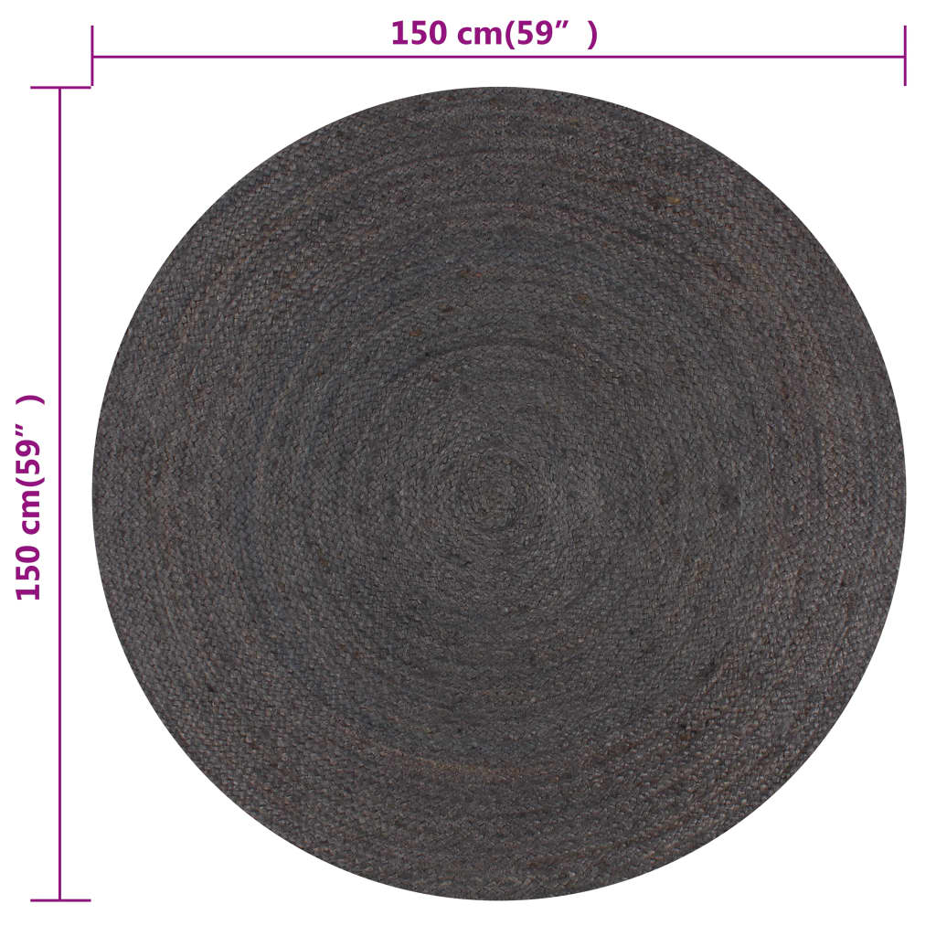 vidaXL Ръчно тъкан килим от юта, кръгъл, 150 см, тъмносив