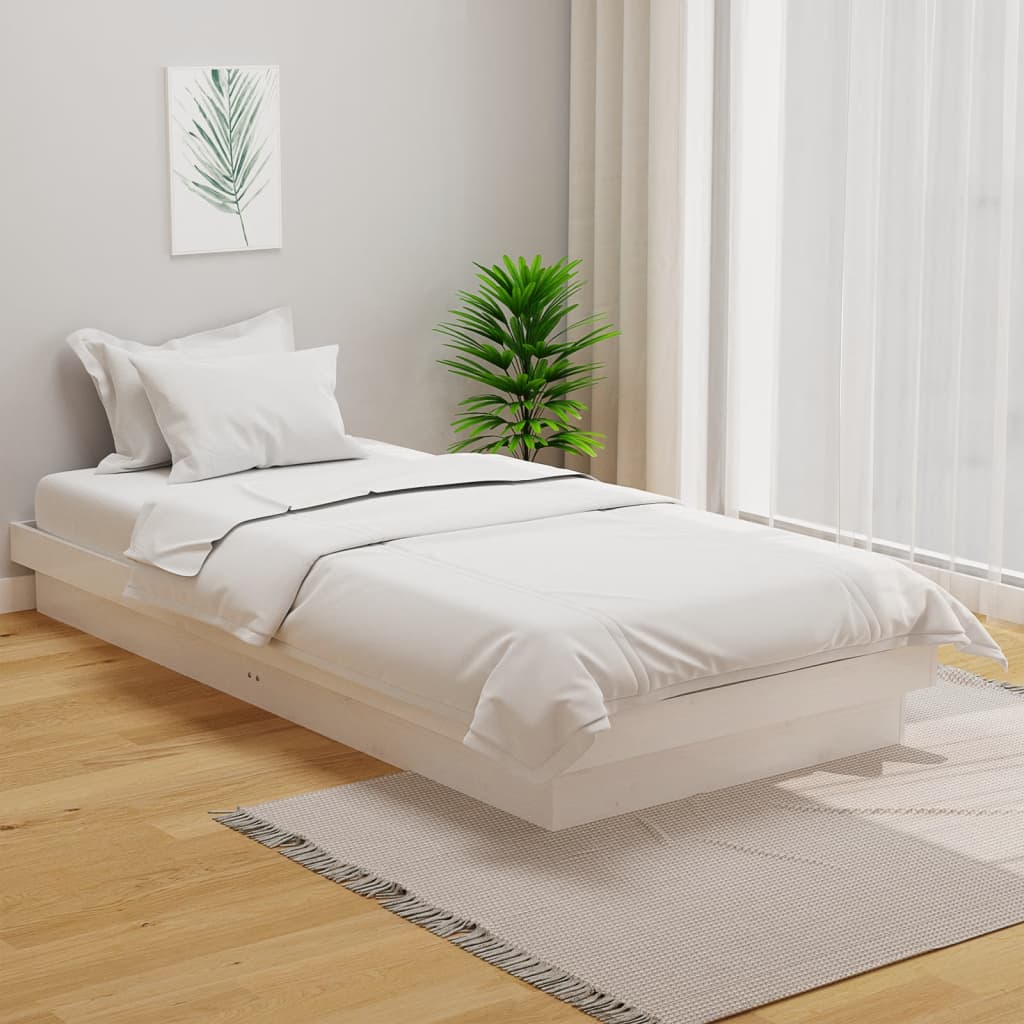 vidaXL Рамка за легло, бяла, масивно дърво, 100х200 см