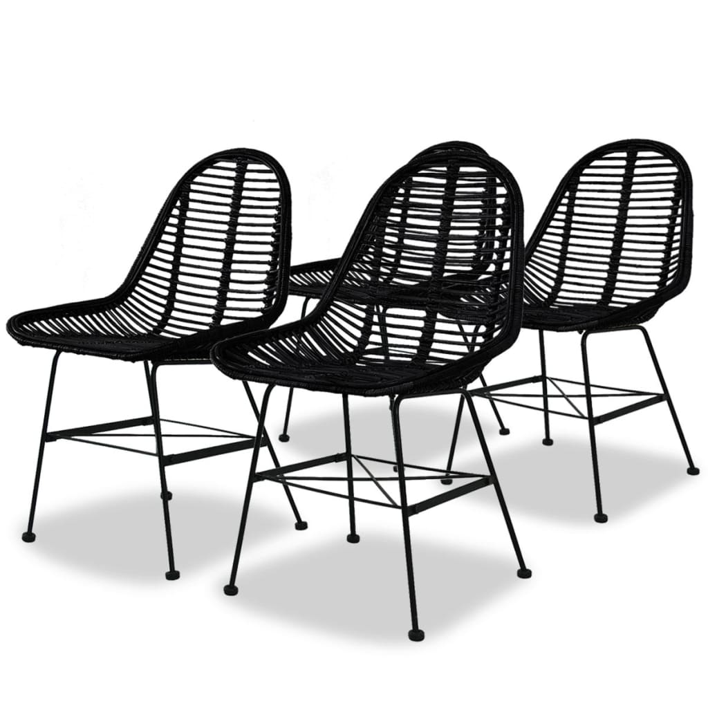 vidaXL Трапезни столове, 4 бр, черни, естествен ратан