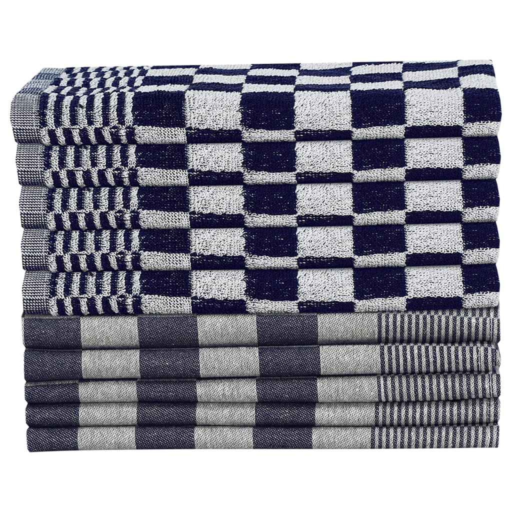 vidaXL Комплект кърпи от 10 части, син и бял, памук