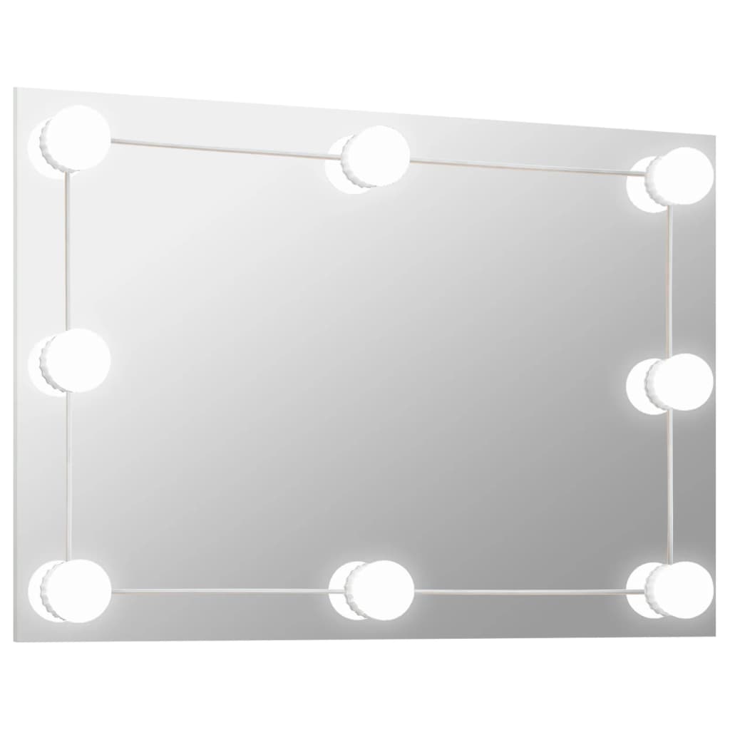 vidaXL Стенно огледало с LED лампи, правоъгълно, стъкло