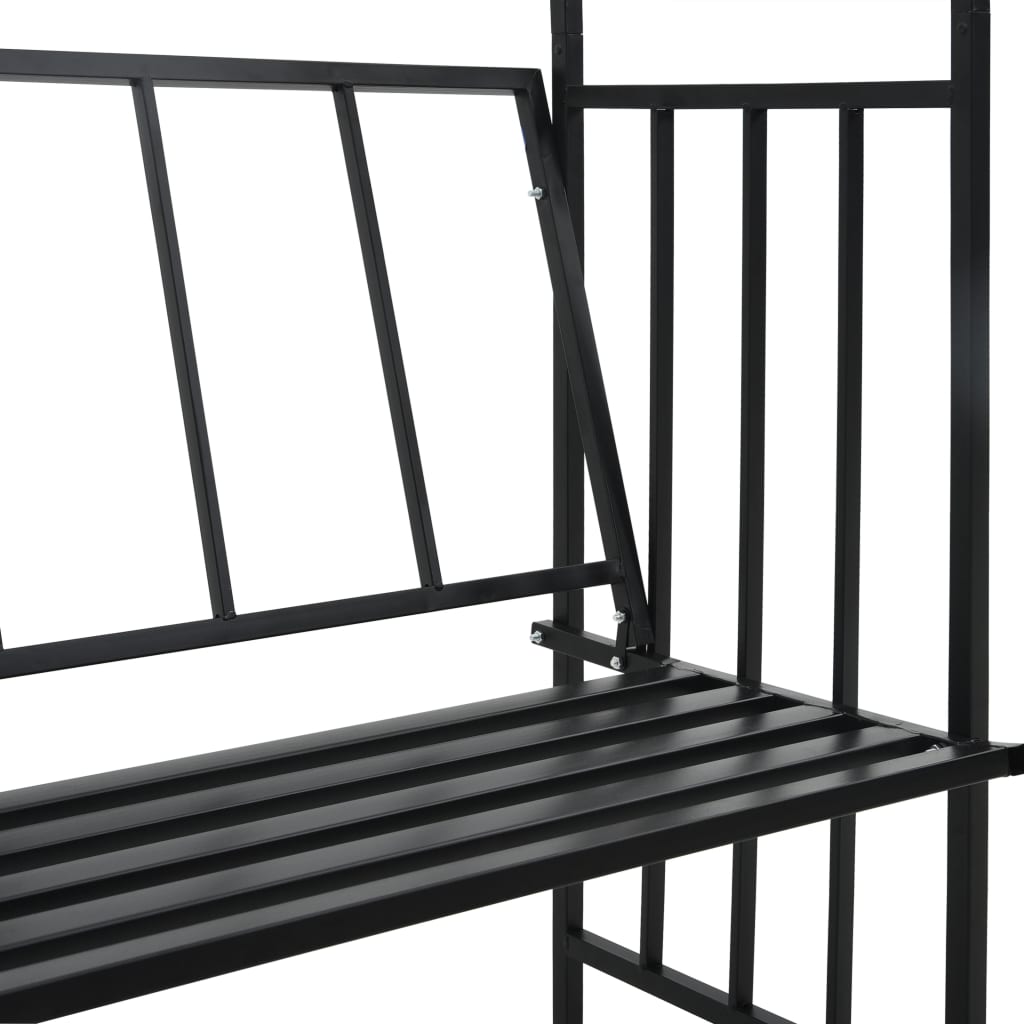 vidaXL Градинска арка с пейка, черна, 128x50x207 см, желязо