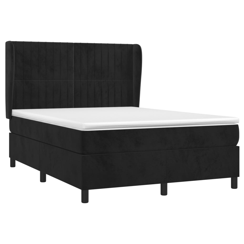 vidaXL Боксспринг легло с матрак, черно, 140x190 см, кадифе
