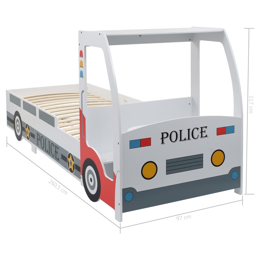 vidaXL Детско легло полицейска кола с матрак от мемори пяна 90x200 см