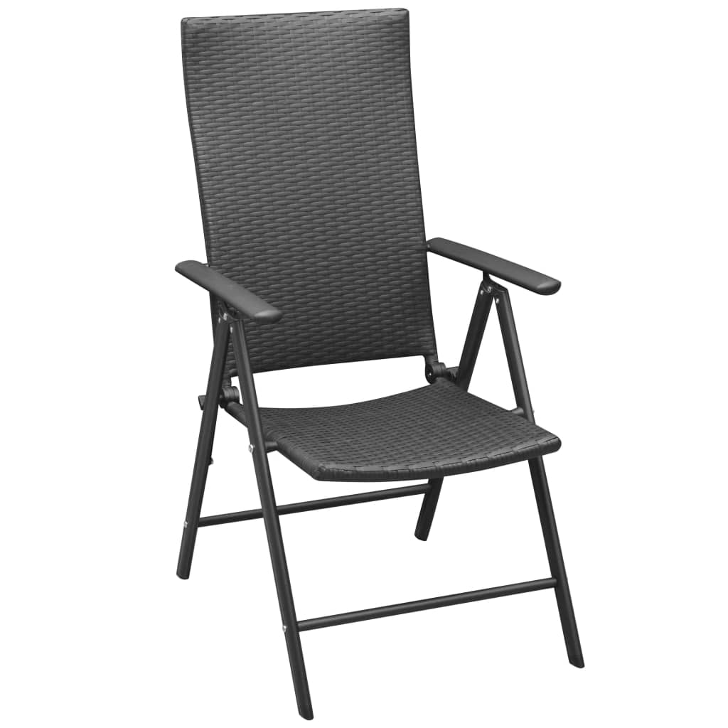 vidaXL Стифиращи градински столове, 2 бр, полиратан, черни