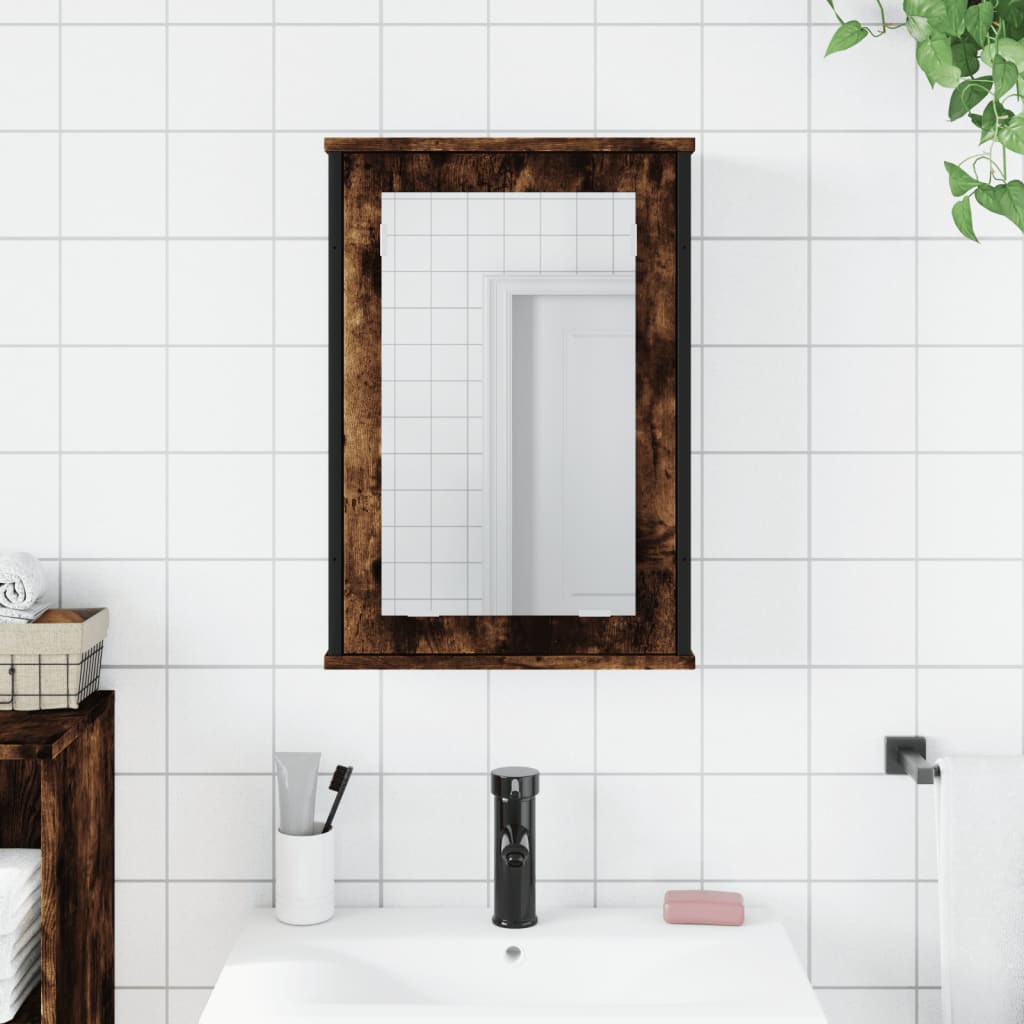 vidaXL Огледален шкаф за баня опушен дъб 42x12x60 см инженерно дърво