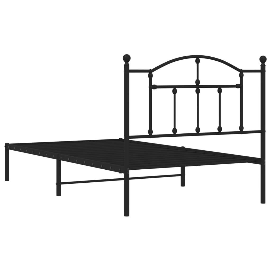 vidaXL Метална рамка за легло с горна табла, черна, 100x190 см