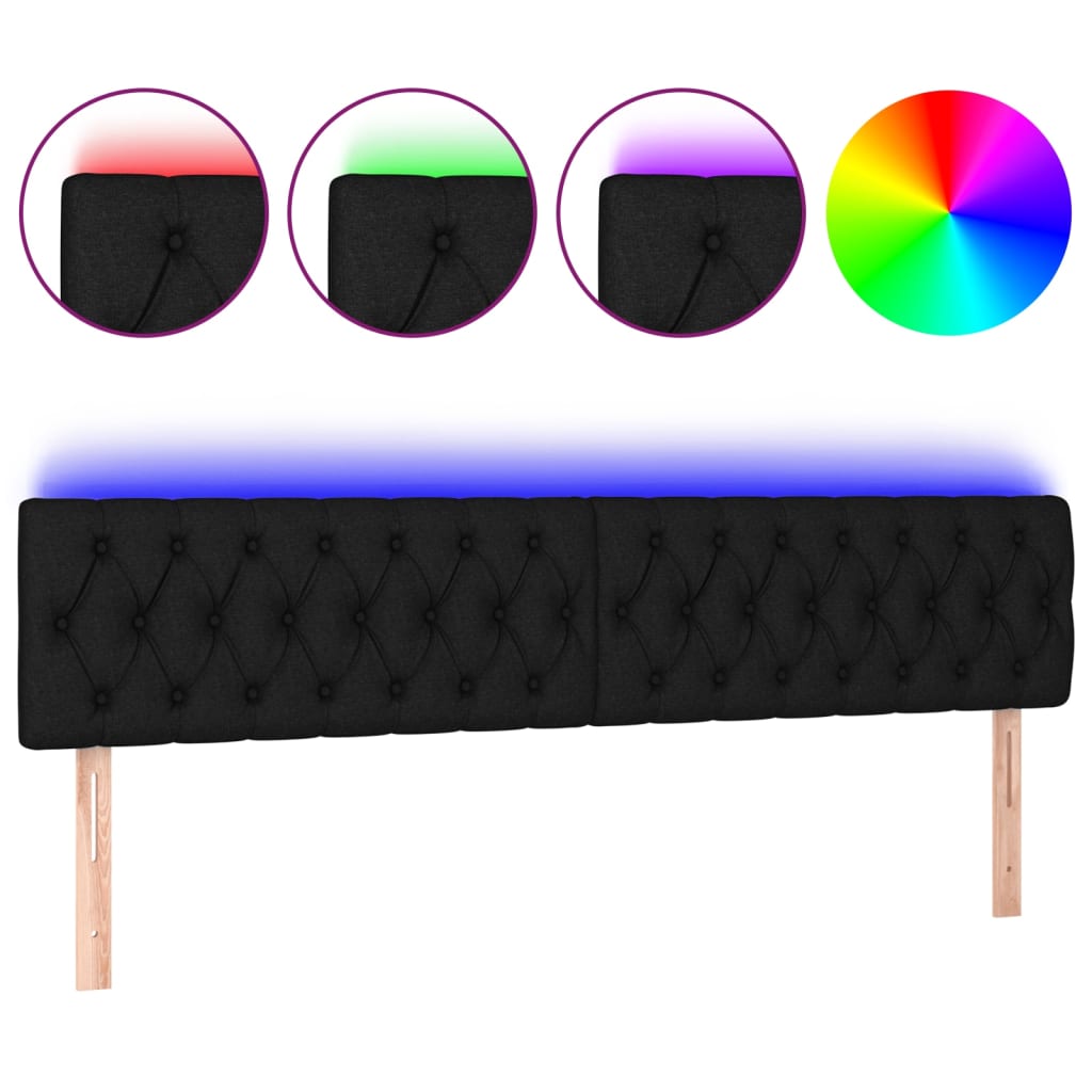 vidaXL LED горна табла за легло, черна, 180x7x78/88 см, плат