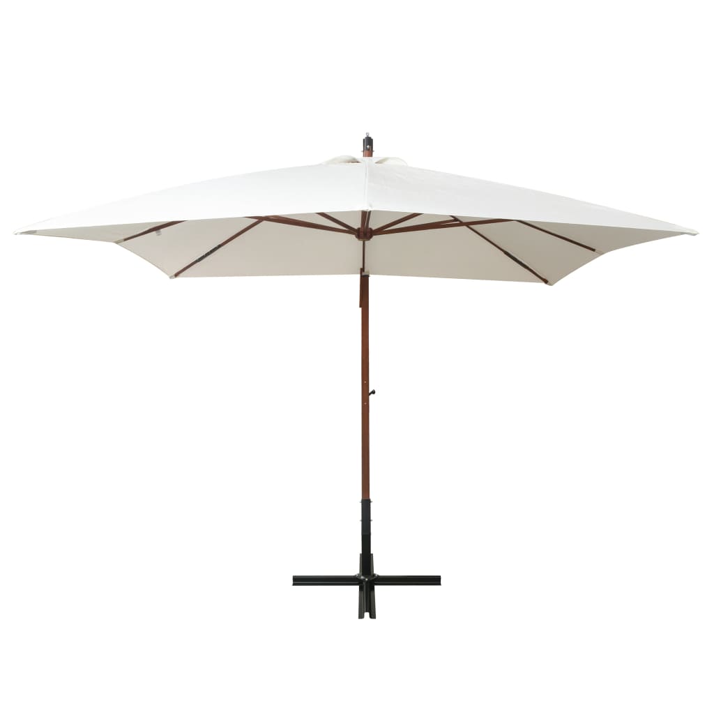 vidaXL Висящ чадър за слънце, 300x300 см, дървен прът, бял