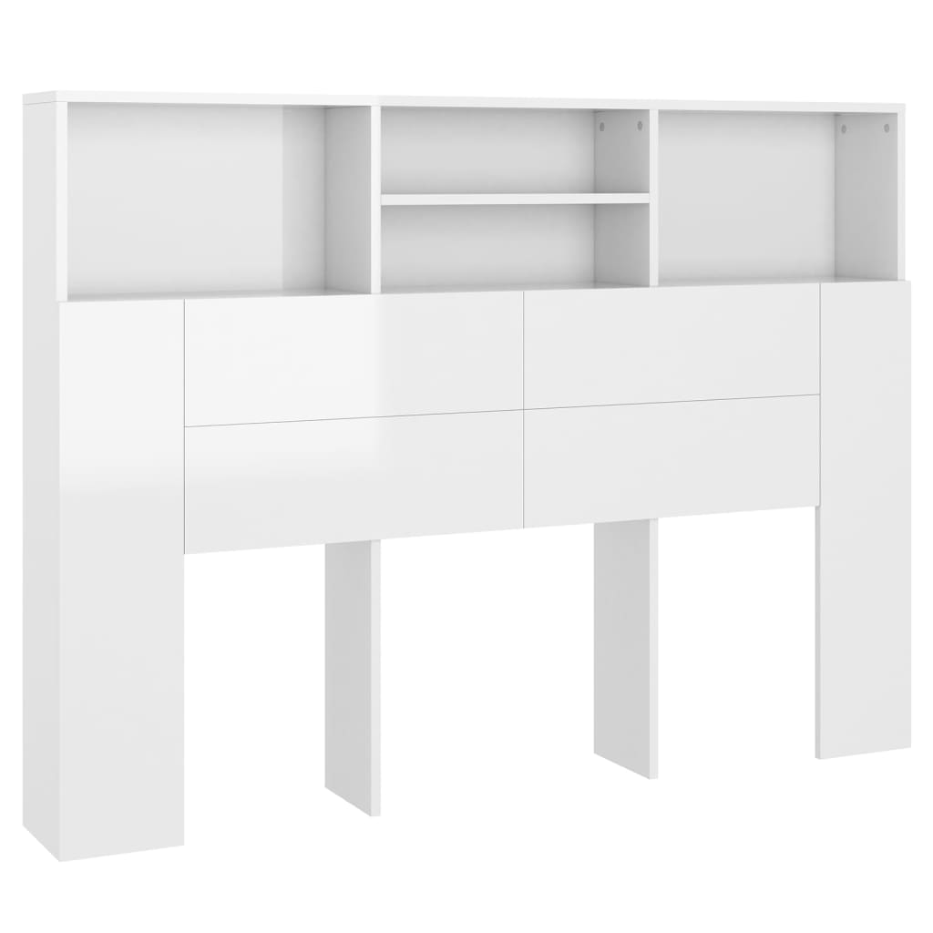 vidaXL Табла за легло тип шкаф, бял гланц, 140x19x103,5 см