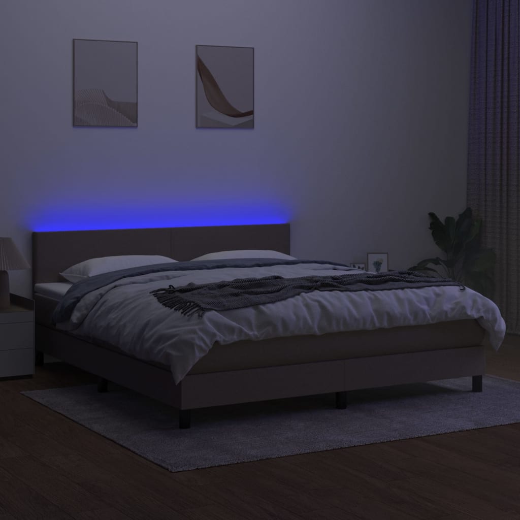 vidaXL Боксспринг легло с матрак и LED, таупе, 160x200 см, плат