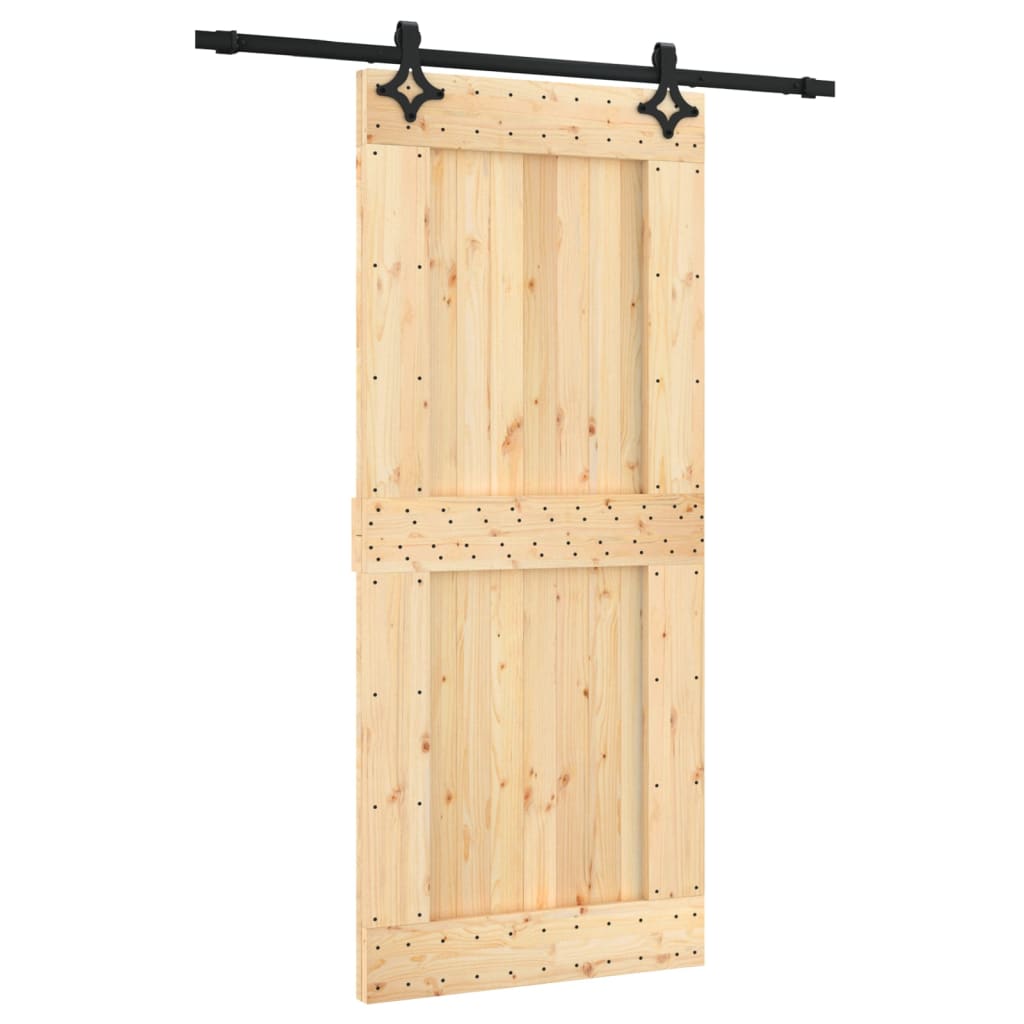 vidaXL Плъзгаща врата с монтажни части, 90x210 см, борово дърво масив