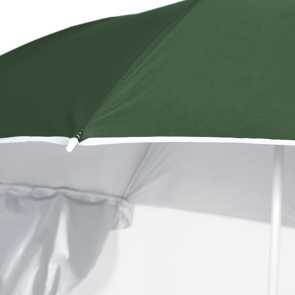 vidaXL Плажен чадър със странични стени, зелен, 215 см
