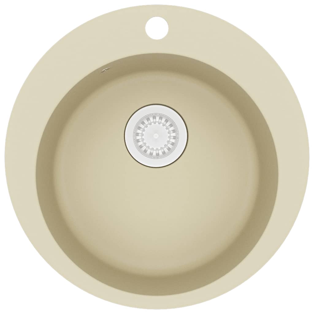 vidaXL Гранитна кухненска мивка с едно корито, кръгла, бежова