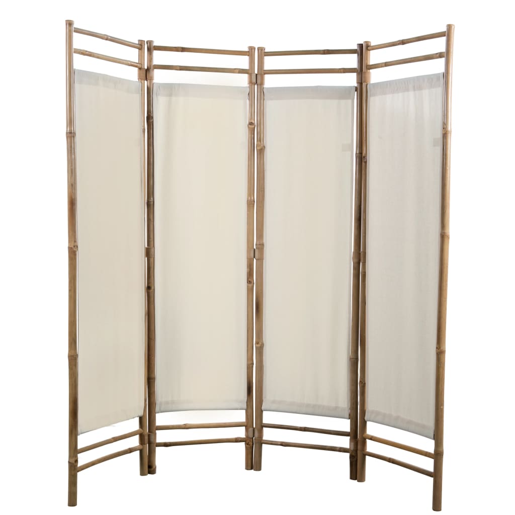 vidaXL Сгъваем 4-панелен параван за стая, бамбук и текстил, 160 cм