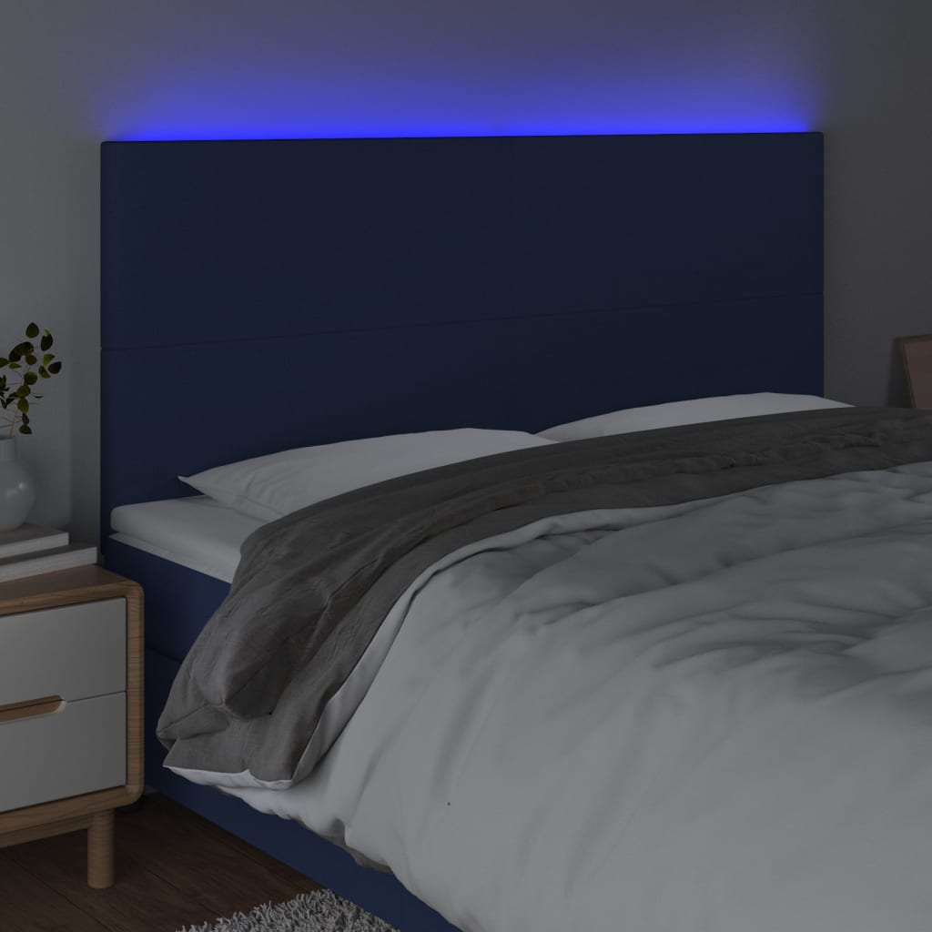 vidaXL LED горна табла за легло, синя, 200x5x118/128 см, плат