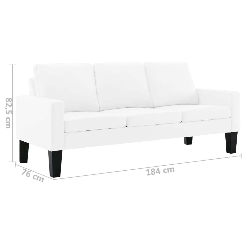 vidaXL 3-местен диван, бял, изкуствена кожа