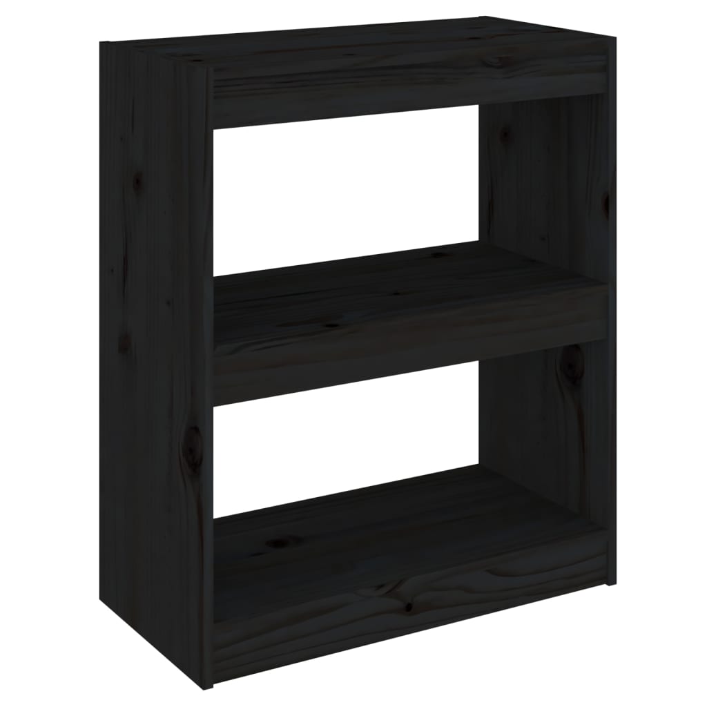 vidaXL Библиотека/разделител за стая, черна, 60x30x71,5 см, бор масив