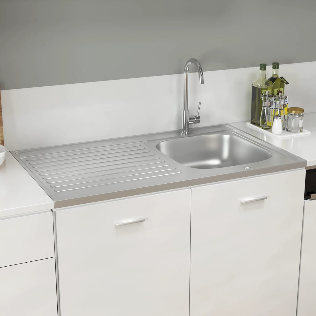 vidaXL Кухненска мивка с отцедник, сребриста, 1000x600x155 мм, инокс