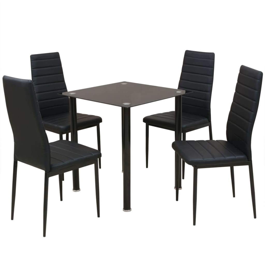 vidaXL Трапезен комплект, 5 части, маса и 4 стола, черен