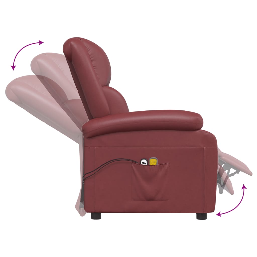 vidaXL Електрически масажен стол виненочервен изкуствена кожа