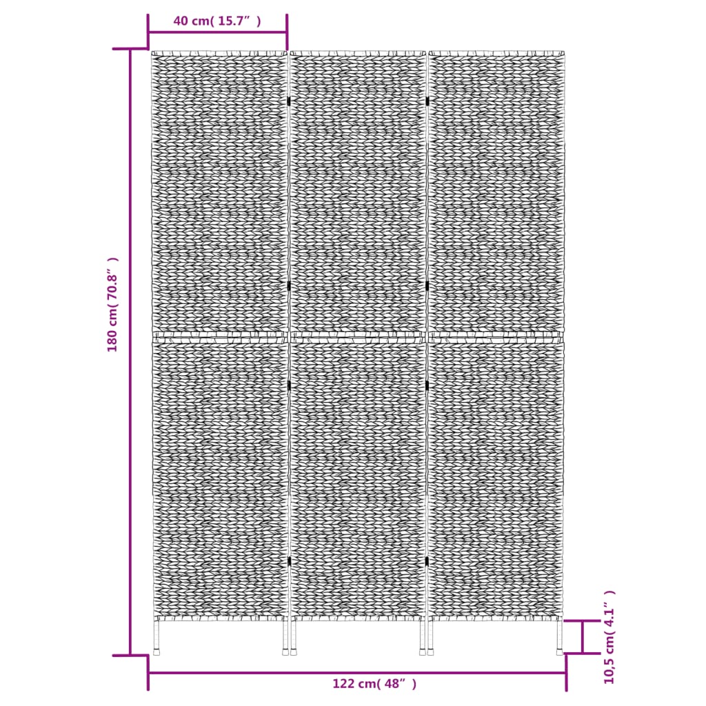 vidaXL Разделител за стая, 3 панела, кафяв, 122x180 см, воден хиацинт