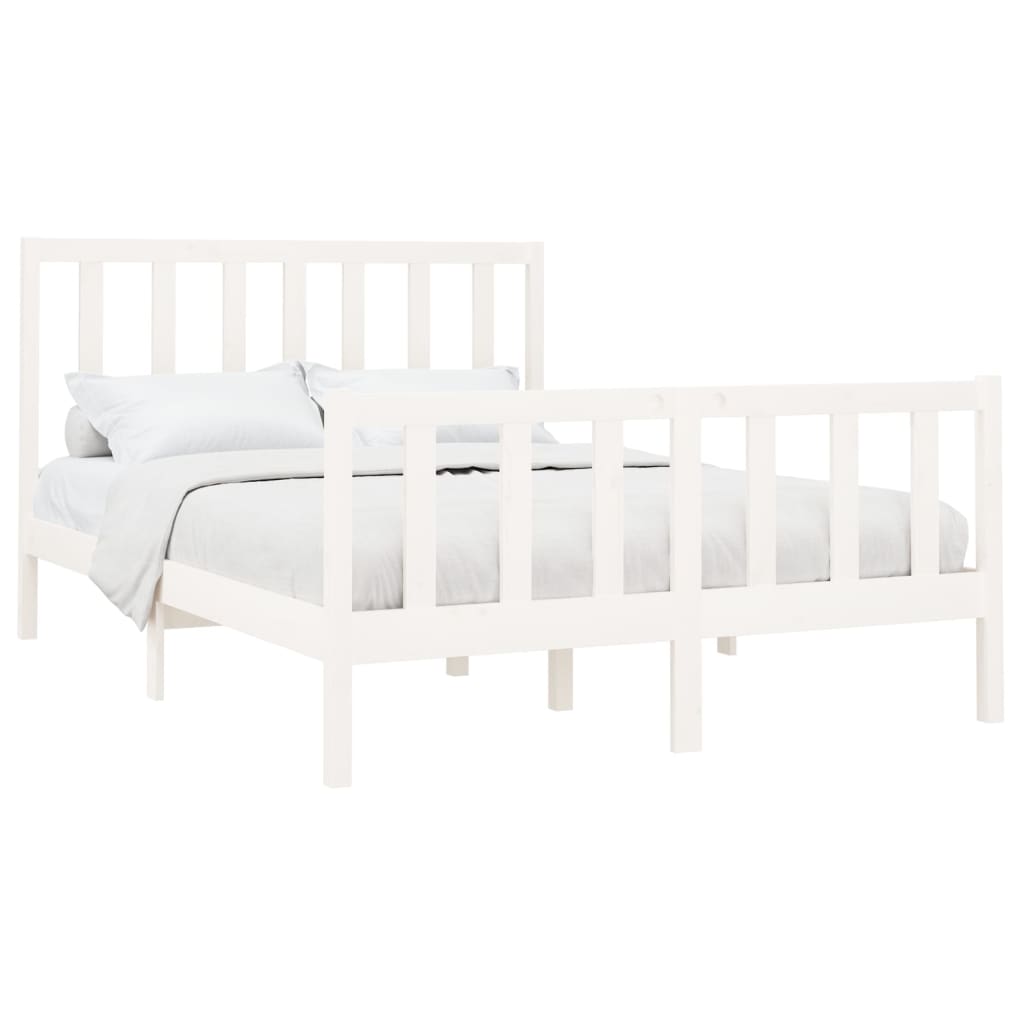 vidaXL Рамка за легло, бяла, бор масив, 120x200 см