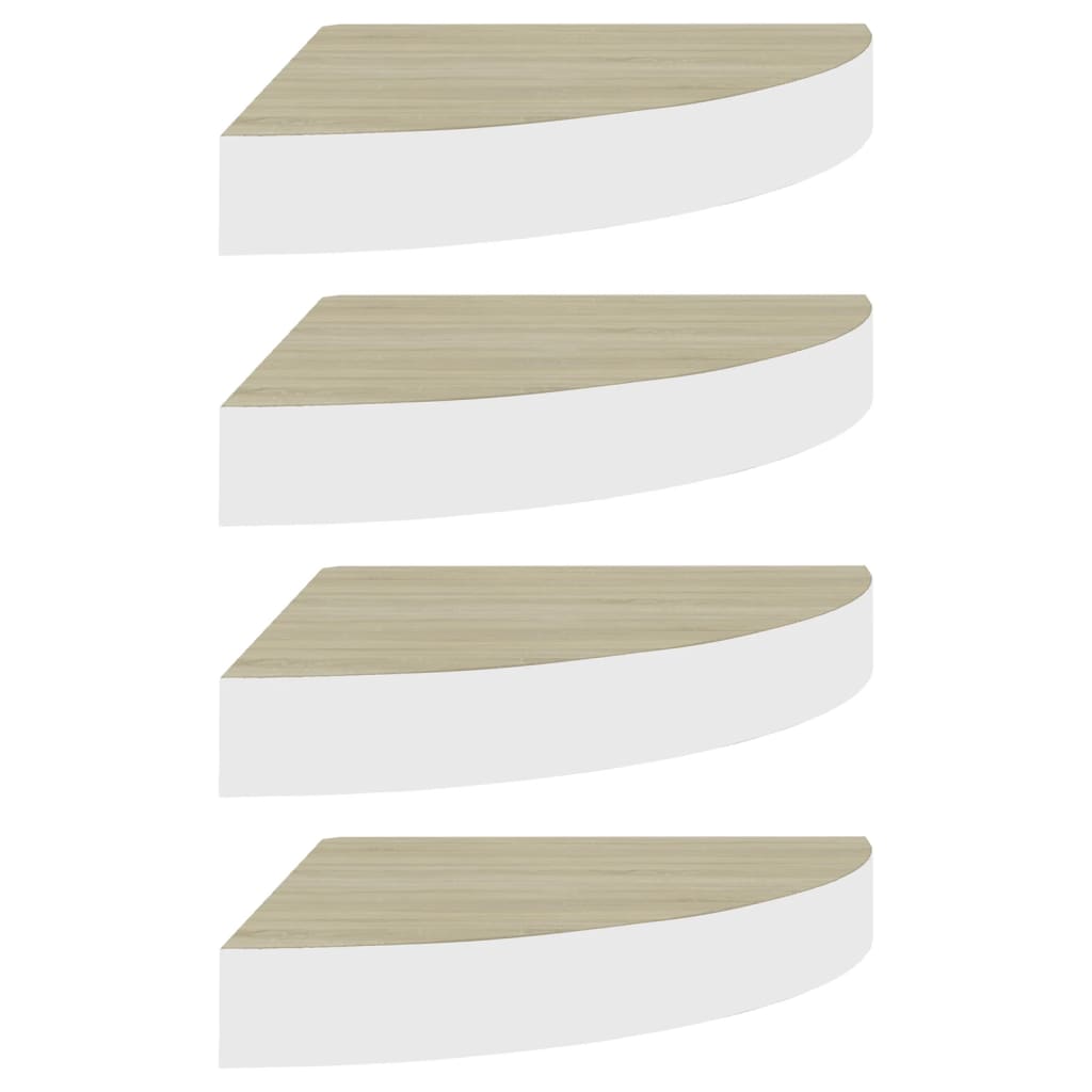 vidaXL Стенни ъглови рафтове, 4 бр, дъб и бяло, 35x35x3,8 см, МДФ
