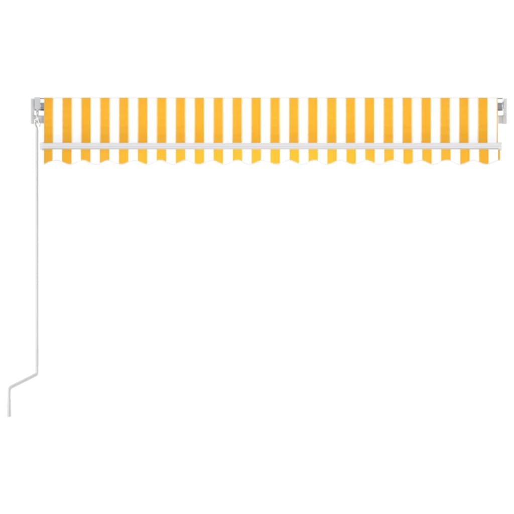vidaXL Ръчно прибиращ се сенник, 400x350 см, жълто и бяло