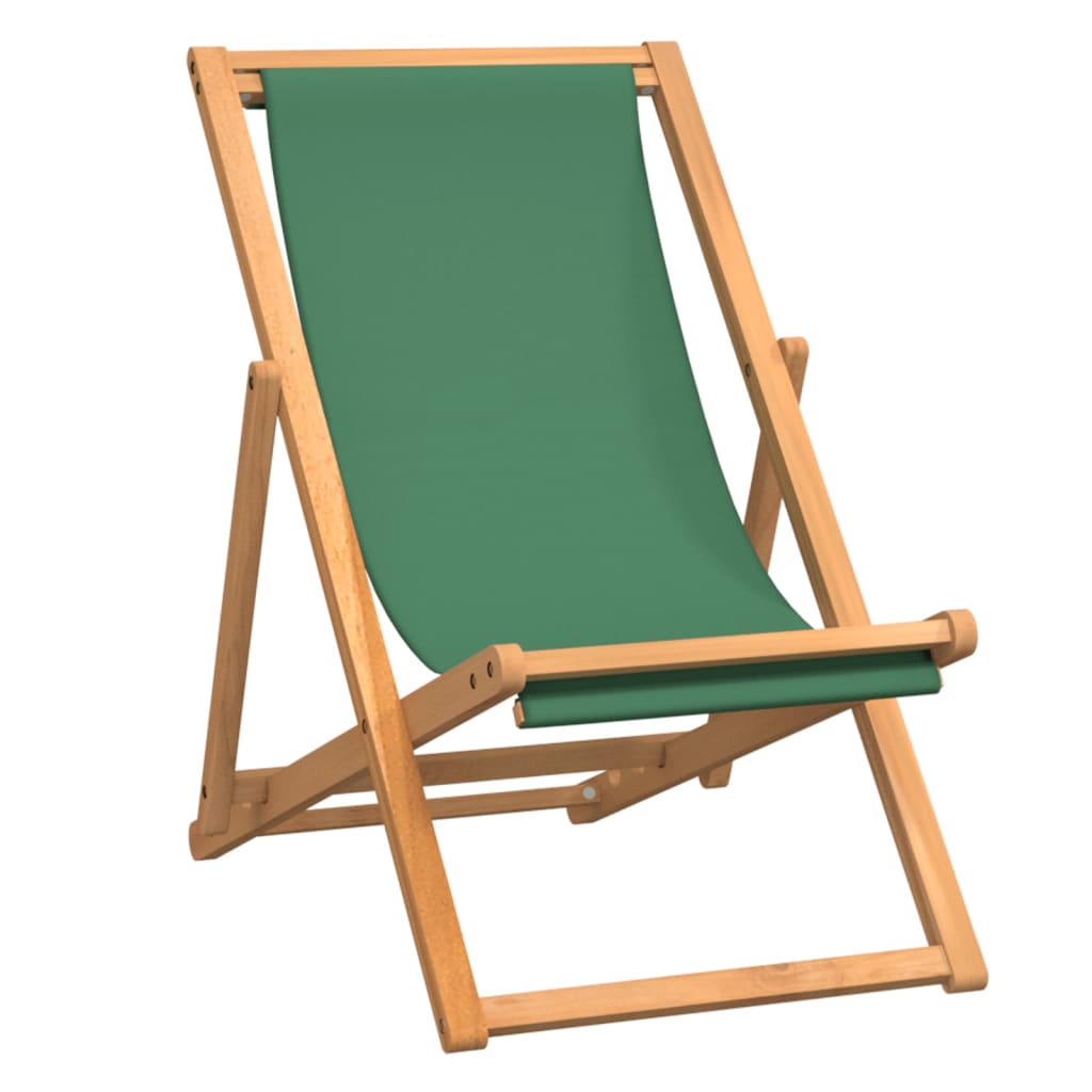 vidaXL Сгъваем плажен стол, тиково дърво масив, зелен
